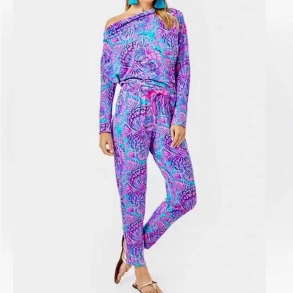 Lilly Pulitzer Pants - Lily Pulitzer Oasis Sheera Terry Vibrant Purple and Blue Women's Jumpsuit